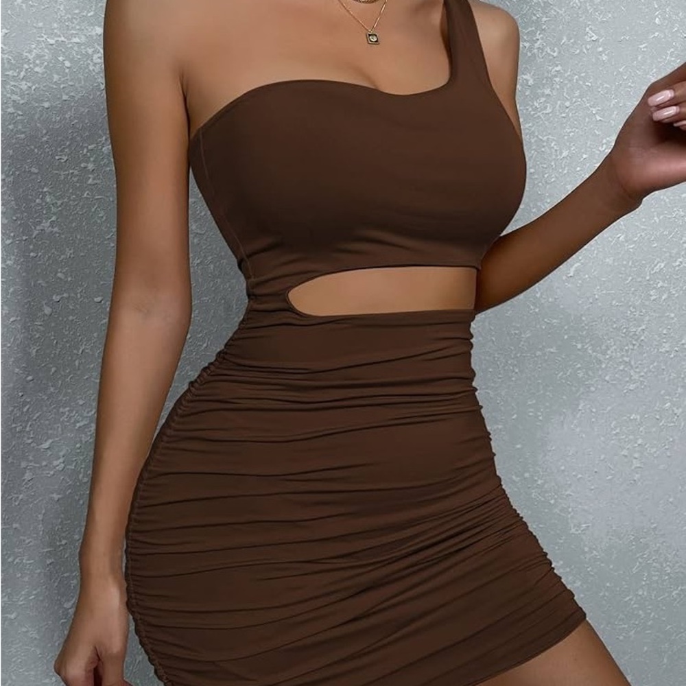 Elegant Brown One-Shoulder Dress